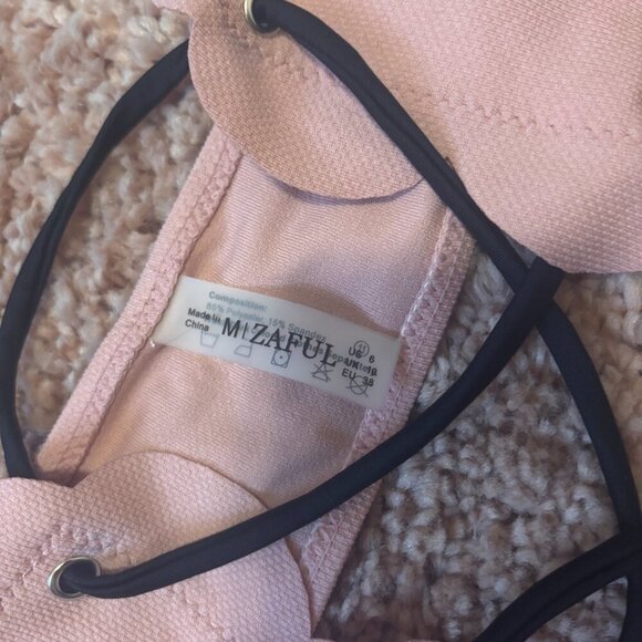 ZAFUL Women's M Pink Strapless Bandeau Scallop Strappy Bikini-Textured Swimsuit - Picture 3 of 5
